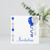 Blue Silver White Balloons Special Event Kaart (Staand voorkant)