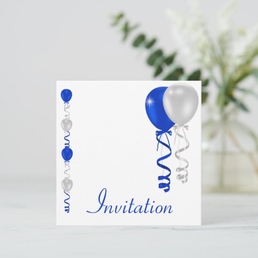 Blue Silver White Balloons Special Event Kaart (Staand voorkant)