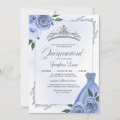 Blue Silver & White Floral Quinceañera Celebration Kaart (Voorkant)
