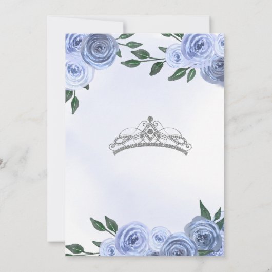 Blue Silver & White Floral Quinceañera Celebration Kaart (Achterkant)