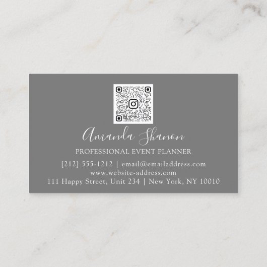 Blue Silver White Roses Event Planner QR Code Visitekaartje (Achterkant)
