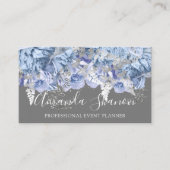 Blue Silver White Roses Event Planner QR Code Visitekaartje (Voorkant)