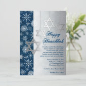 Blue Silver White Snowflakes Hanukkah Party Invite Kaart (Staand voorkant)