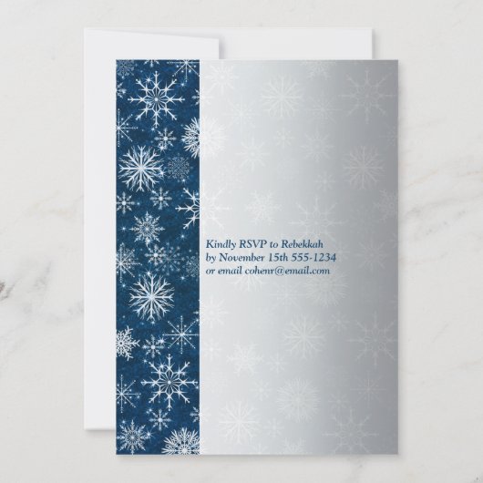 Blue Silver White Snowflakes Hanukkah Party Invite Kaart (Achterkant)