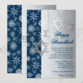 Blue Silver White Snowflakes Hanukkah Party Invite Kaart (Voorkant / Achterkant)