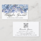 Blue Silver WhiteFlower Logo Event Planner QRCode Visitekaartje (Voorkant / Achterkant)