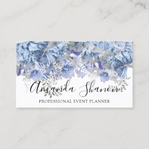 Blue Silver WhiteFlower Logo Event Planner QRCode Visitekaartje