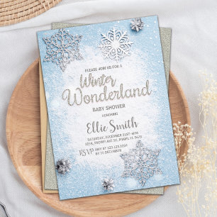  Blue Silver Winter Baby shower Kaart