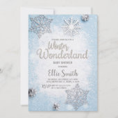  Blue Silver Winter Baby shower Kaart (Voorkant)