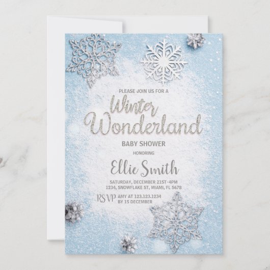  Blue Silver Winter Baby shower Kaart (Voorkant)