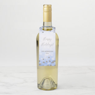 Blue Silver Winter Glitter Prettige feestdagen Flessenhanger