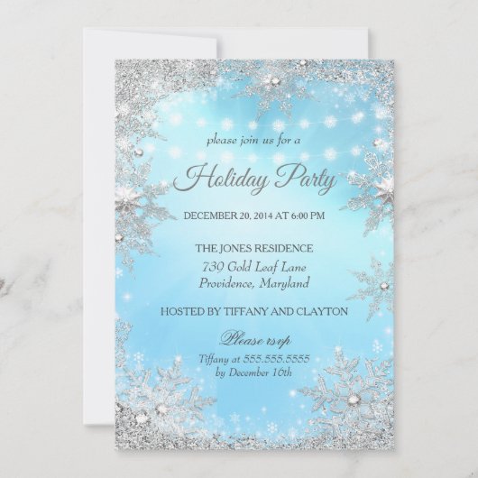 Blue Silver Winter Kerstfeestdag Kaart (Voorkant)