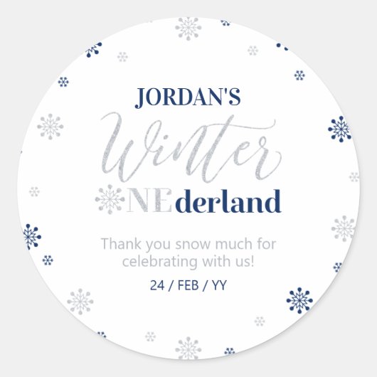 Blue Silver Winter onederland Hartelijk dank voor  Ronde Sticker (Voorkant)