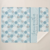 Blue & Silver Winter Snowflake Persoonlijke naam Sherpa Deken (Voorkant (horizontaal))
