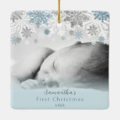 Blue Silver Winter Snowflakes Aangepaste Baby Keramisch Ornament (Achterkant)