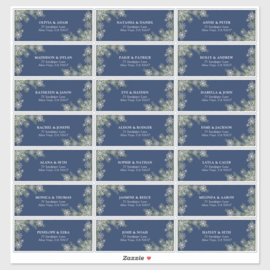 Blue Silver Winter Wedding Guest Adres Sticker (Vel)