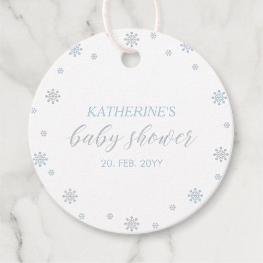 Blue & Silver Winter Wonderland Baby shower Bedankjes Labels (Voorkant)