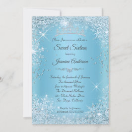 Blue Silver Winter Wonderland Sweet 16 Tiara Kaart