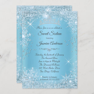 Blue Silver Winter Wonderland Sweet 16 Tiara Kaart