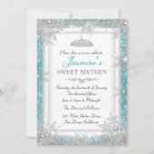 Blue Silver Winter Wonderland Sweet 16 Uitnodiging (Voorkant)