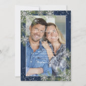 Blue Silver Winter Wood Pset Rustic Photo Wedding Kaart (Voorkant)