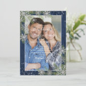 Blue Silver Winter Wood Pset Rustic Photo Wedding Kaart (Staand voorkant)