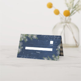 Blue Silver Winter Wood Pset Rustic Plaatskaartje