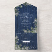 Blue Silver Winter Wood Pset Rustic Wedding All In One Uitnodiging (Binnen)