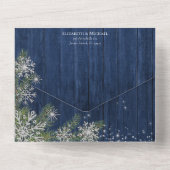 Blue Silver Winter Wood Pset Rustic Wedding All In One Uitnodiging (Achterkant)