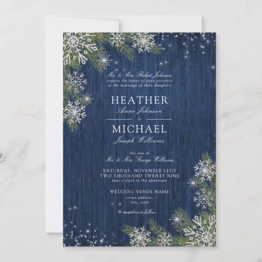 Blue Silver Winter Wood Pset Rustic Wedding Kaart (Voorkant)