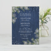 Blue Silver Winter Wood Pset Rustic Wedding Kaart (Staand voorkant)