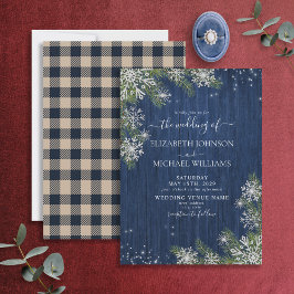 Blue Silver Winter Wood Pset Rustic Wedding Kaart