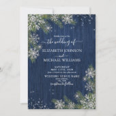 Blue Silver Winter Wood Pset Rustic Wedding Kaart (Voorkant)