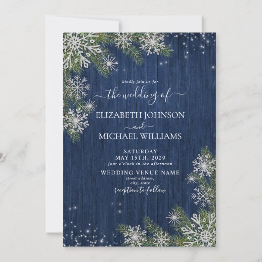 Blue Silver Winter Wood Pset Rustic Wedding Kaart (Voorkant)