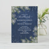 Blue Silver Winter Wood Pset Rustic Wedding Kaart (Staand voorkant)