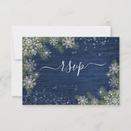 Blue Silver Winter Wood Pset Rustic Wedding +Menu RSVP Kaartje