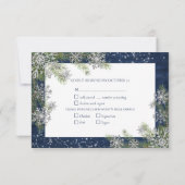 Blue Silver Winter Wood Pset Rustic Wedding +Menu RSVP Kaartje (Achterkant)