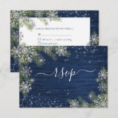Blue Silver Winter Wood Pset Rustic Wedding +Menu RSVP Kaartje (Voorkant / Achterkant)