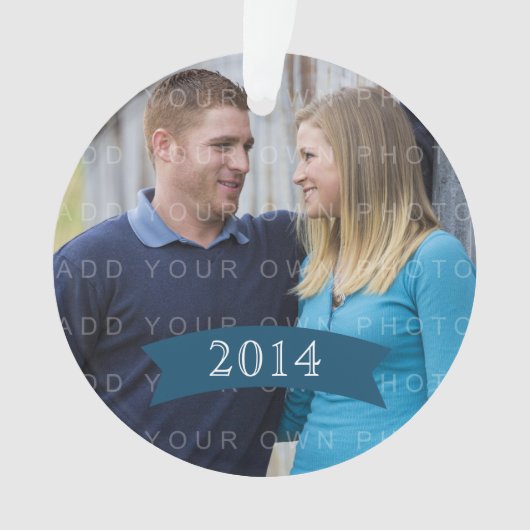 Blue Simple Banner Holiday Photo Ornament (voorkant)