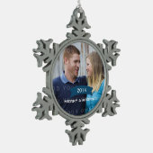 Blue Simple Banner Holiday Photo Ornament (Links)