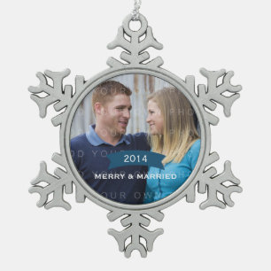 Blue Simple Banner Holiday Photo Ornament