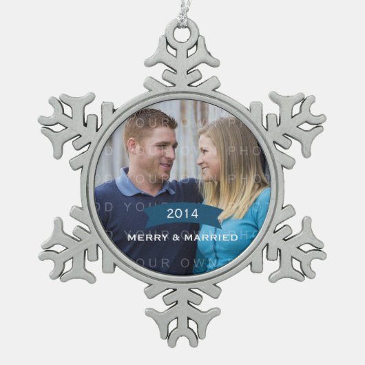 Blue Simple Banner Holiday Photo Ornament (Voorkant)
