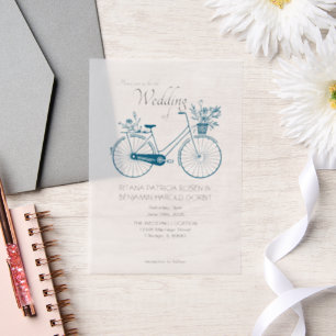 Blue Simple Bicycle Wedding Invitation Vellum Uitnodigingen
