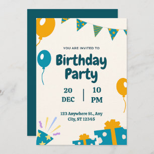 Blue Simple Birthday Invitation Kaart