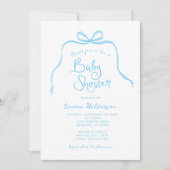 Blue Simple Bow Baby shower Invitation Kaart (Voorkant)
