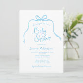 Blue Simple Bow Baby shower Invitation Kaart (Staand voorkant)