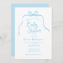 Blue Simple Bow Baby shower Invitation Kaart