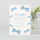 Blue Simple Bow Lijst Boy Baby shower Kaart (Staand voorkant)