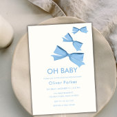 Blue Simple Bow Ribbon Boy Baby shower Kaart