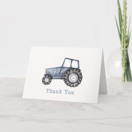 Blue Simple Boy Waterverf Tractor Baby shower Bedankkaart (Voorkant)